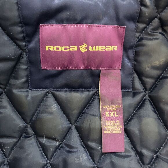 Y2K ROCAWEAR Vintage Bomber Varsity Jacket Quilted Lining Blue Gold Nylon - Picture 7 of 15